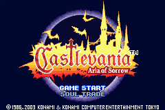 Castlevania Aria of Sorrow title screen for GameBoy Advance